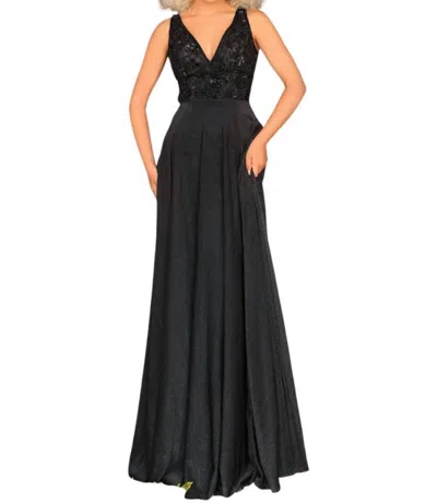 Clarisse A-line V-neck Evening Gown In Black