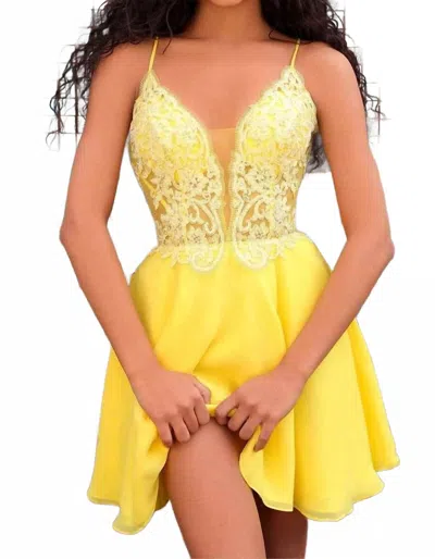 Clarisse Appliqued V-neck Chiffon Cocktail Dress In Canary In Yellow