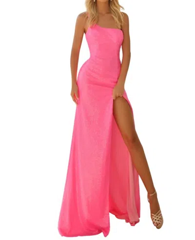 Clarisse Asymmetric High Slit Long Dress In Bubblegum Pink