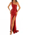 Clarisse Asymmetrical High Slit Long Dress In Red