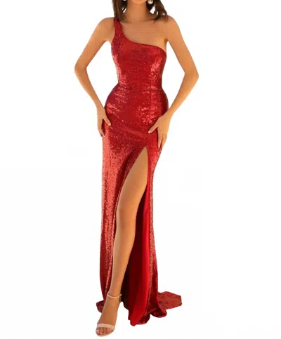 Clarisse Asymmetrical High Slit Long Dress In Red