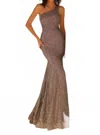 Clarisse Asymmetrical Sequin Evening Gown In Smoke Pink