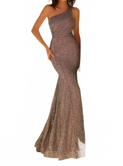 Clarisse Asymmetrical Sequin Evening Gown In Smoke Pink