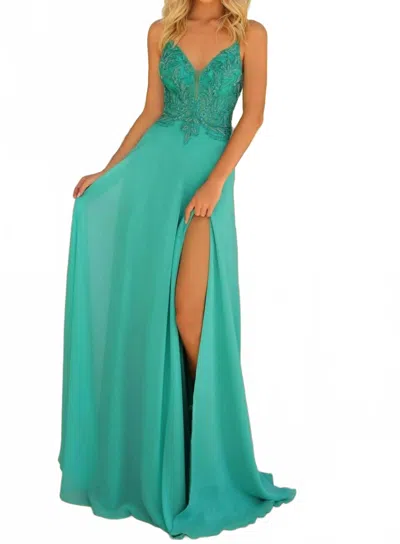 Clarisse Beaded V-neckline Gown In Jade