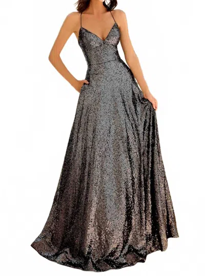 Clarisse Bonny V-neckline Floor Length Dress In Charcoal