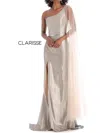 CLARISSE CHAMPAGNE PRINT EVENING GOWN