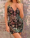 Clarisse Deep V-neck Dress In Black Multi