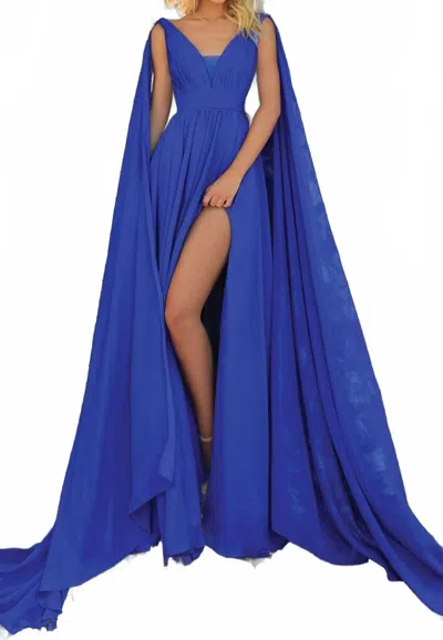 Clarisse Draping Cascade Gown In Royal In Blue