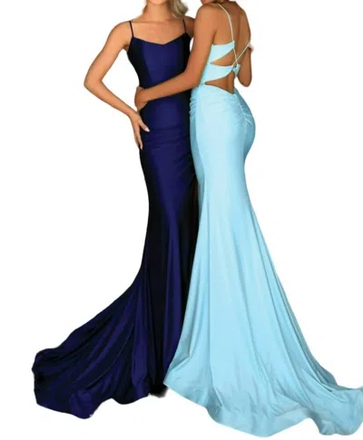 Clarisse Evening Maxi Gown In Navy Blue In Multi