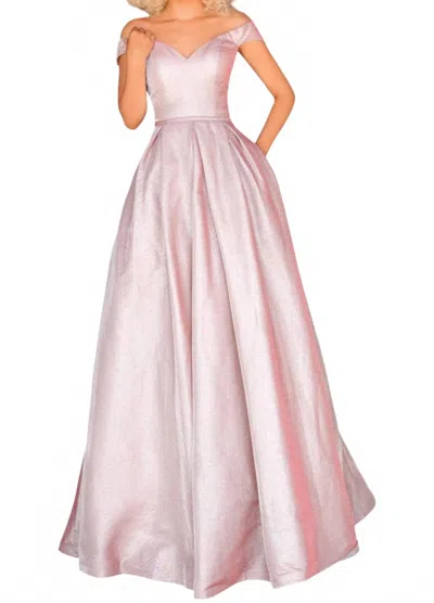 Clarisse Fit And Flare Maxi Dress In Silver/blush In Pink