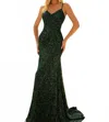 Clarisse Fitted Full Sequins Evening Gown In Hunter Green In Green