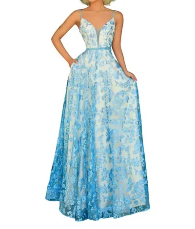 Clarisse Glitter Embellished A-line Dres In Aqua/nude