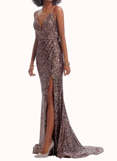 Clarisse Glittery V-neckline Party Dress In Bronze In Brown