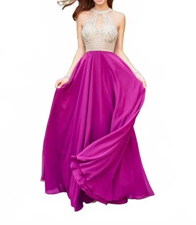 Clarisse Illusion Halter A-line Evening Gown In Mulberry In Purple