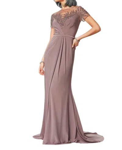 Clarisse Illusion Neckline Formal Gown In Mink In Gray