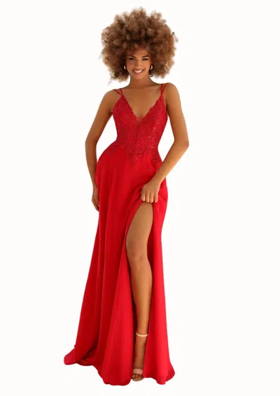 Clarisse Lace Bodice Chiffon Gown In Red