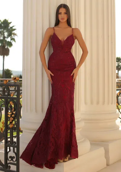Clarisse Mermaid Floral Prom Dress In Wine In Red