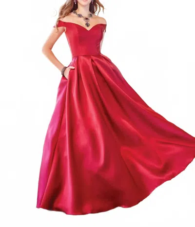 Clarisse Mikado Sweetheart Off Shoulder Gown In Wine In Red
