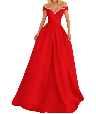 Clarisse Off-shoulder Fit And Flare Maxi Dress In Red