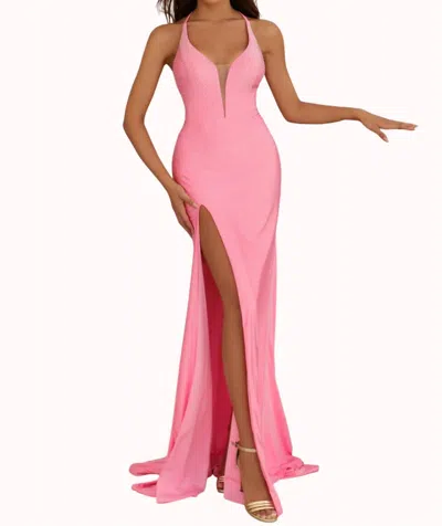 Clarisse Strappy Back Prom Dress In Bubblegum Pink