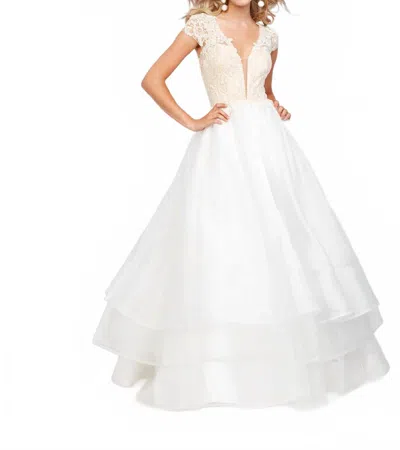 Clarisse Organza And Lace Ball Gown In White/nude