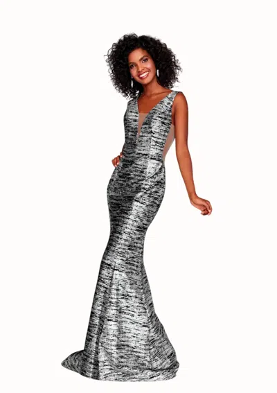 Clarisse Plunging V-neck Glitter Knit Mermaid Gown In Black In Green