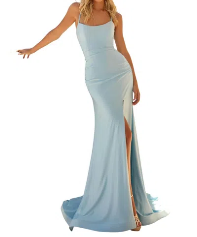 Clarisse Radiant Scoop Neckline Long Sheath Dress In Powder Blue