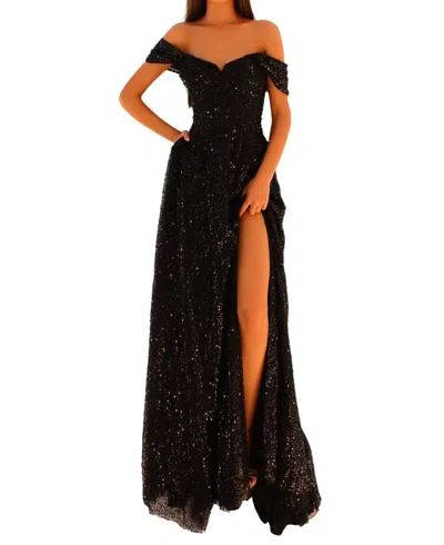 Clarisse Sequin A-line Gown In Black