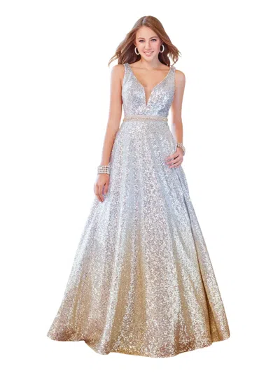 Clarisse Sequin Ball Gown In Silver Ombre In Multi