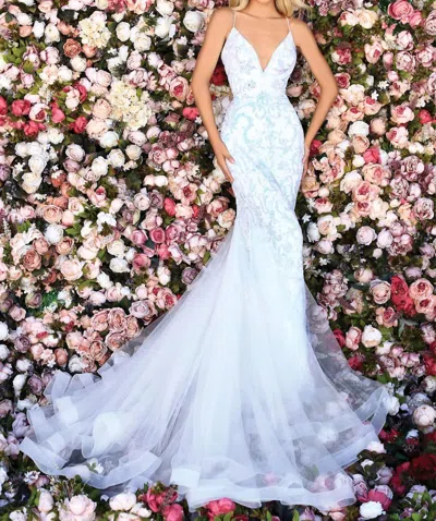 Clarisse Sequin Fitted Lace Back Prom Dress In Iridescent/white In Multi