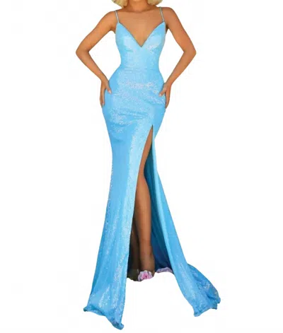 Clarisse Sequin Fitted V-neck Gown In Light Turquoise