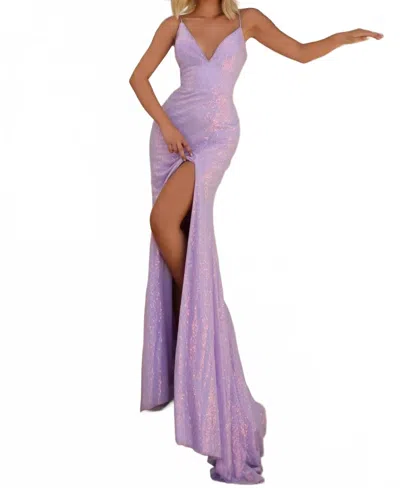 Clarisse Sequin Fitted V-neck Gown In Lilac