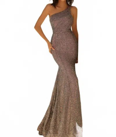 Clarisse Sequin One-sleeve Prom Dress In Smoke/pink In Brown