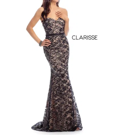 Clarisse Sequined Lace Sweetheart Trumpet Prom Dress In Black/nude In Multi