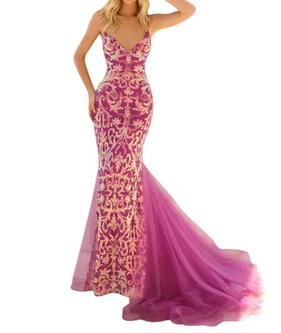 Clarisse Sequined Mermaid Gown In Magenta Multi