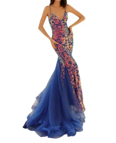 Clarisse Sequined Mermaid Gown In Royal Multi