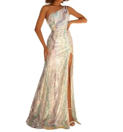 Clarisse Sequined One-shoulder Gown In White/multi