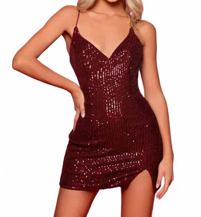 Clarisse Sequins Lace Up Back Dress In Wine In Burgundy