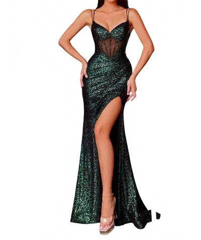 Clarisse Shimmering Sequin Gown In Iridescent Green