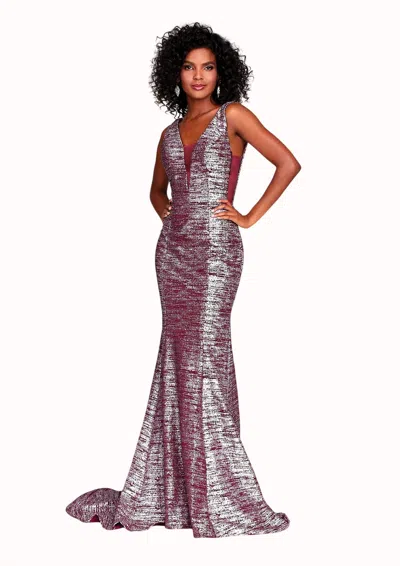 Clarisse Shimmering Sleeveless Gown In Cranberry In Purple