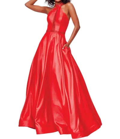 Clarisse Shimmery Halter Gown In Red