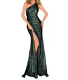 Clarisse Shimmery One-shoulder Dress In Hunter