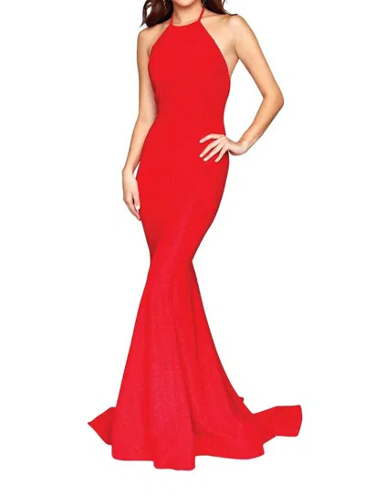 Clarisse Sleeveless Halter Maxi Dress In Red