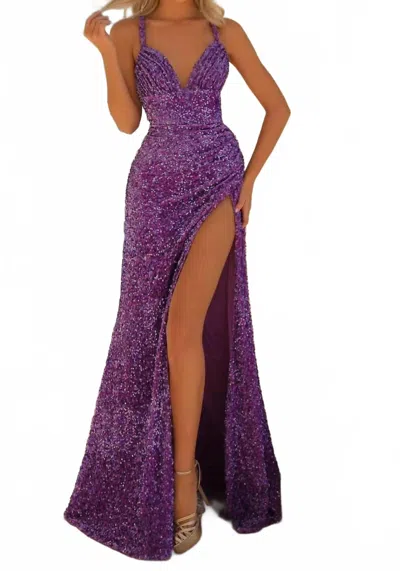 Clarisse Sleeveless Sequin Prom Dress In Iridescent Purple In Multi