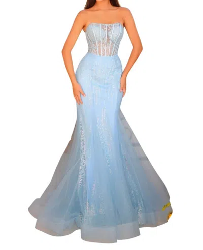 Clarisse Sparkle Strapless Gown In Ice Blue
