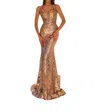 Clarisse Sparkling Mermaid Gown In Rose Gold