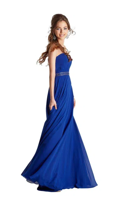 Clarisse Strapless Pleated Surplice Chiffon Gown In Cobalt In Blue