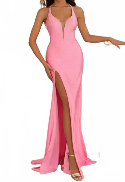 Clarisse Strappy Back Prom Dress In Bubblegum Pink