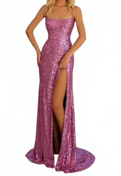 Clarisse Strappy Sequin Prom Dress In Orchid In Pink