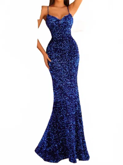 Clarisse V-neckline Floor Length Dress In Sapphire